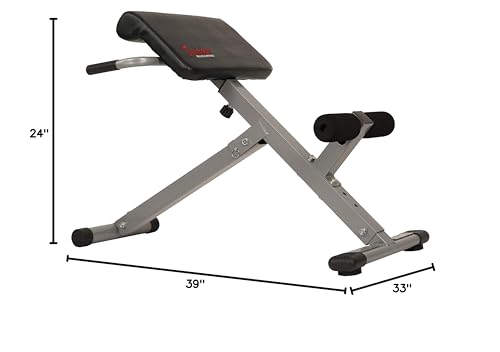 Sunny Health & Fitness 45-Degree Hyperextension Roman Chair with Adjustable Height and Back, Glute, Hamstring, and Ab Workouts Foldable Sit Up Gym Bench for Home, Gray - SF-BH6629