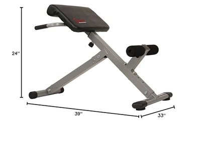 Sunny Health & Fitness 45-Degree Hyperextension Roman Chair with Adjustable Height and Back, Glute, Hamstring, and Ab Workouts Foldable Sit Up Gym Bench for Home, Gray - SF-BH6629