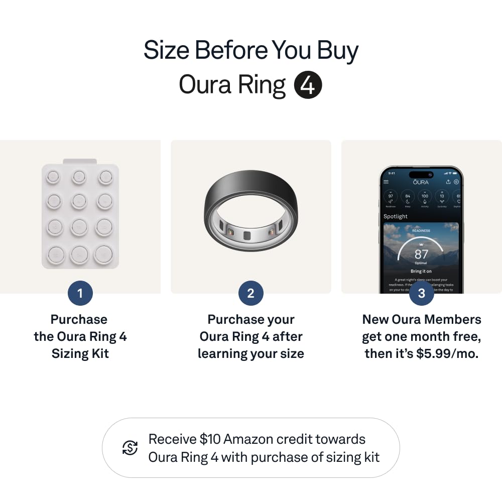 Oura Ring 4 - Silver - Size 10 - Smart Ring - Size First with Oura Ring 4 Sizing Kit - Sleep Tracking Wearable - Heart Rate - Fitness Tracker - Dreamchaser Headquarters