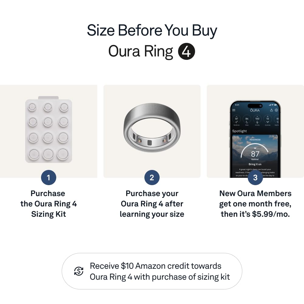 Oura Ring 4 - Silver - Size 10 - Smart Ring - Size First with Oura Ring 4 Sizing Kit - Sleep Tracking Wearable - Heart Rate - Fitness Tracker - Dreamchaser Headquarters