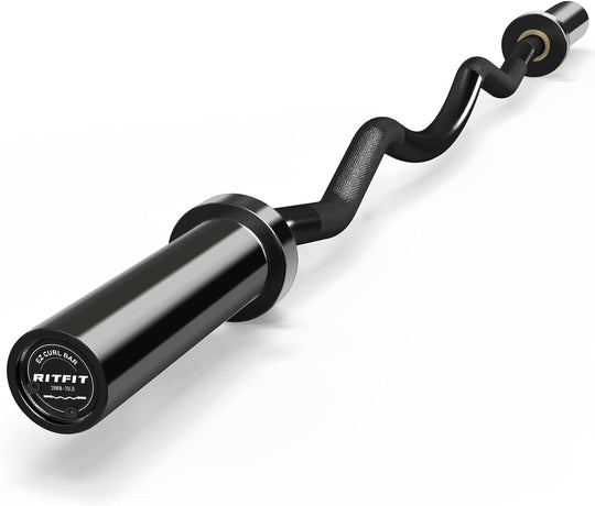 RitFit 2-Inch EZ Curl Bar with Weights for Bicep &amp; Tricep Strength Training | 350LB Olympic Barbell Set | DreamchaserHQ