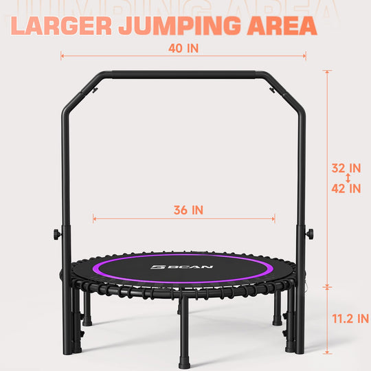 BCAN 40" Fitness Trampoline With Handle - Adjustable Foam, 450 LBS Capacity, Portable &amp; Quiet - Green - Dreamchaser Headquarters