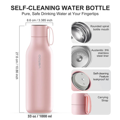 VSITOO 33 oz Smart Self-Cleaning Water Bottle,Stainless Steel Vacuum Flask,BPA-Free, One-Touch Clean,30-Day Battery, Magnetic Charging,Portable Bottle for Travel,Gym or Office,Black - Dreamchaser Headquarters