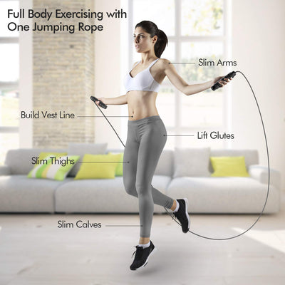 Ergonomic foam handles of the tangle-free jump rope providing a non-slip grip for a safe and comfortable exercise experience.