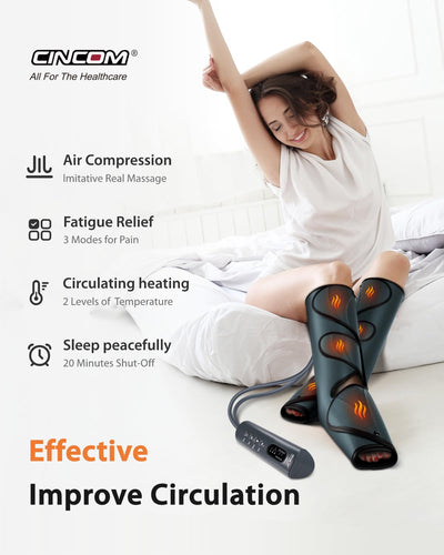 CINCOM leg massager with heat featuring adjustable settings, designed to enhance comfort and relieve leg pain.