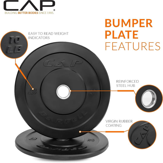 CAP Olympic Bumper Plate Weight Set 100–370LB for Home Gyms