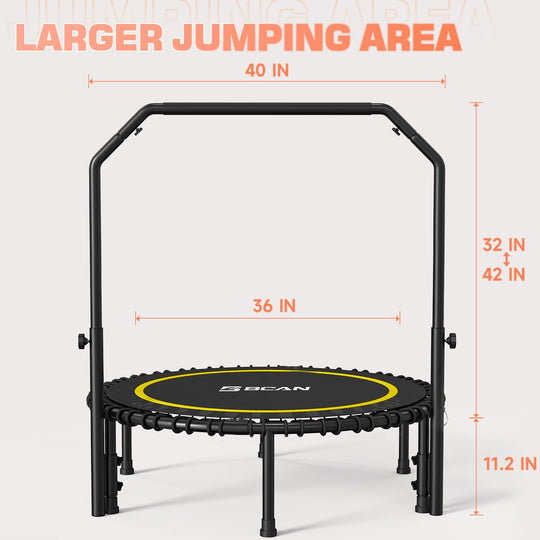 BCAN 40" Fitness Trampoline With Handle - Adjustable Foam, 450 LBS Capacity, Portable &amp; Quiet - Green - Dreamchaser Headquarters
