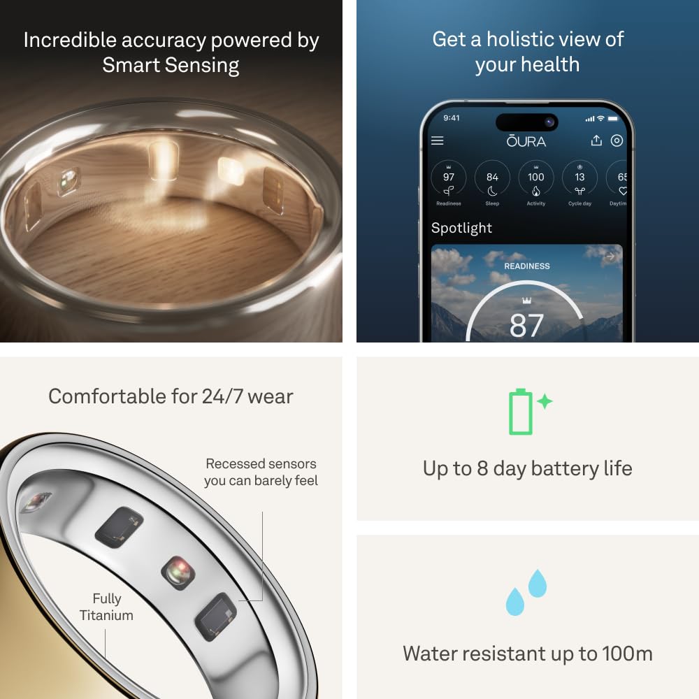 Oura Ring 4 - Silver - Size 10 - Smart Ring - Size First with Oura Ring 4 Sizing Kit - Sleep Tracking Wearable - Heart Rate - Fitness Tracker - Dreamchaser Headquarters