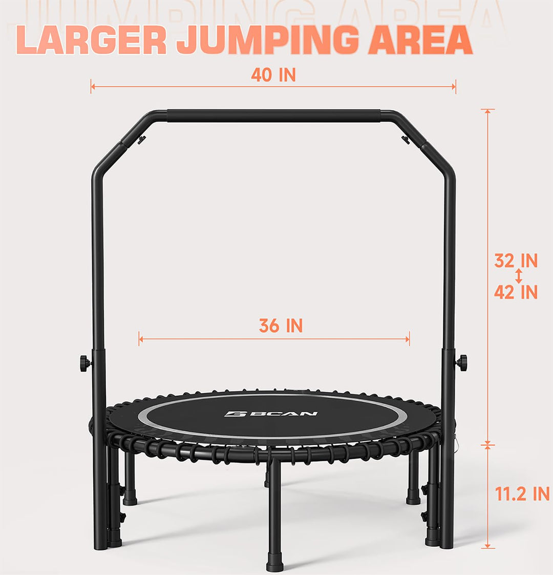 BCAN 40" Fitness Trampoline With Handle - Adjustable Foam, 450 LBS Capacity, Portable &amp; Quiet - Green - Dreamchaser Headquarters