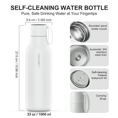 VSITOO 33 oz Smart Self-Cleaning Water Bottle,Stainless Steel Vacuum Flask,BPA-Free, One-Touch Clean,30-Day Battery, Magnetic Charging,Portable Bottle for Travel,Gym or Office,Black - Dreamchaser Headquarters