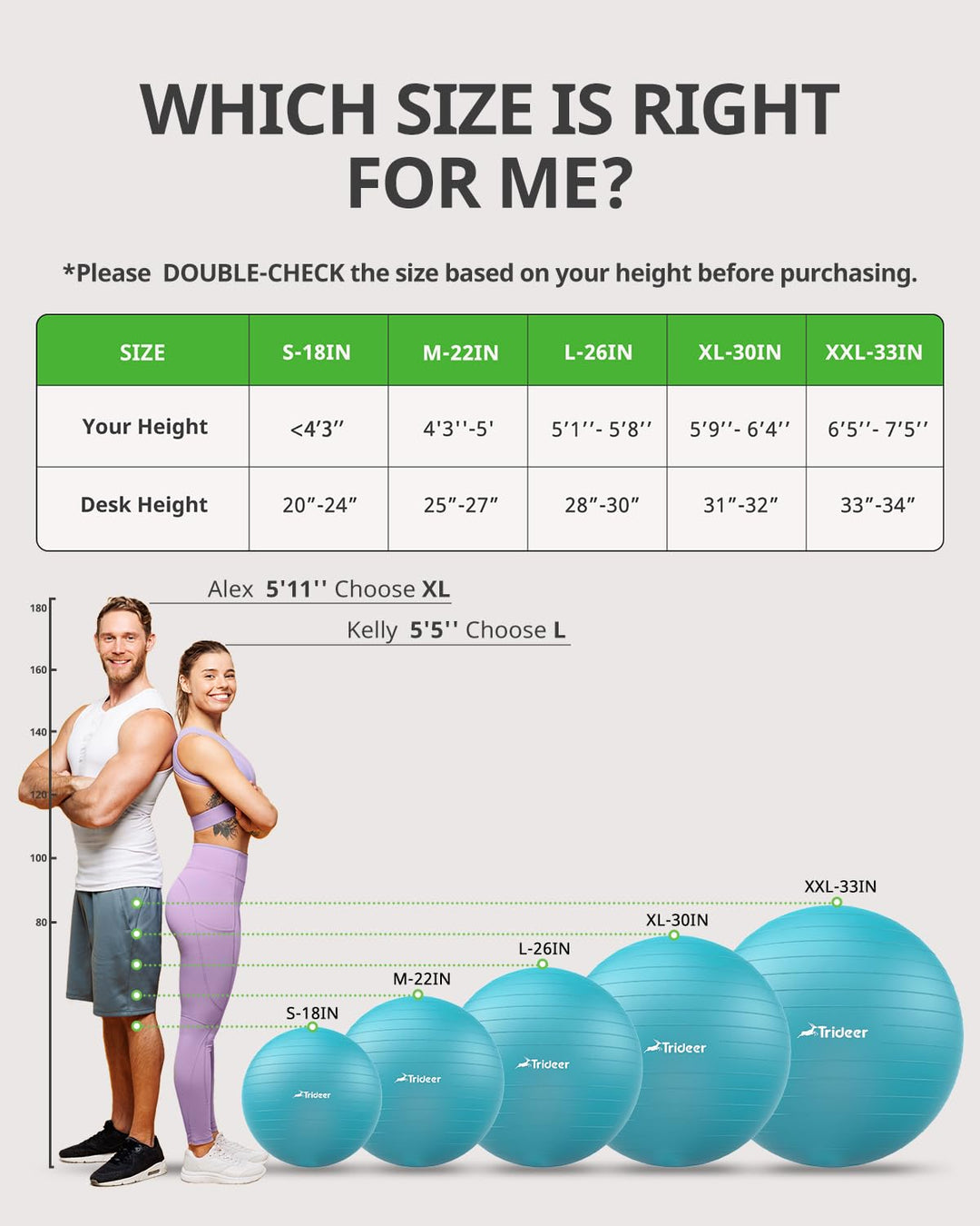 Trideer Exercise Ball for Therapy, Pregnancy &amp; Fitness - Non-Slip, Safe Design, Quick Pump Included, 5 Sizes - Dreamchaser Headquarters