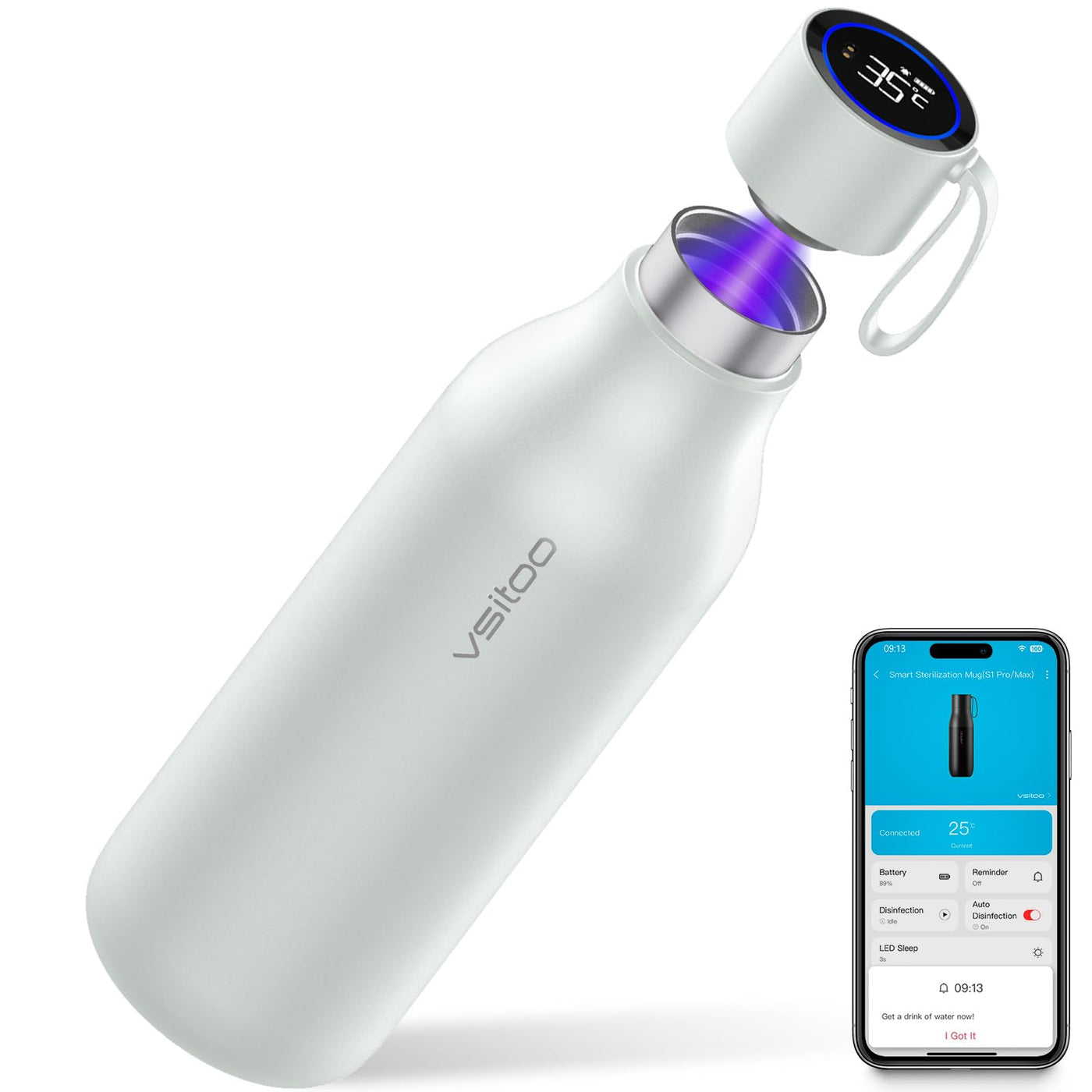 VSITOO 33 oz Smart Self-Cleaning Water Bottle,Stainless Steel Vacuum Flask,BPA-Free, One-Touch Clean,30-Day Battery, Magnetic Charging,Portable Bottle for Travel,Gym or Office,Black - Dreamchaser Headquarters