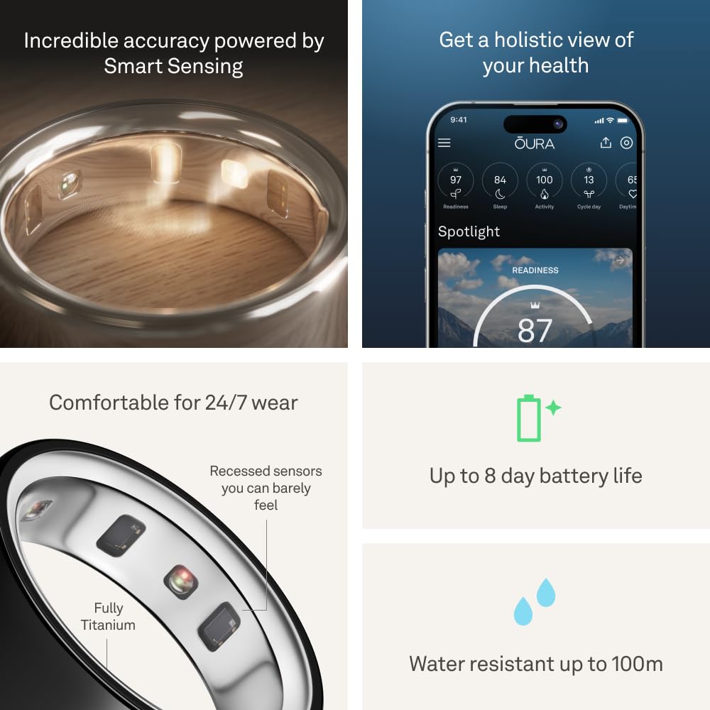 Oura Ring 4 - Silver - Size 10 - Smart Ring - Size First with Oura Ring 4 Sizing Kit - Sleep Tracking Wearable - Heart Rate - Fitness Tracker - Dreamchaser Headquarters