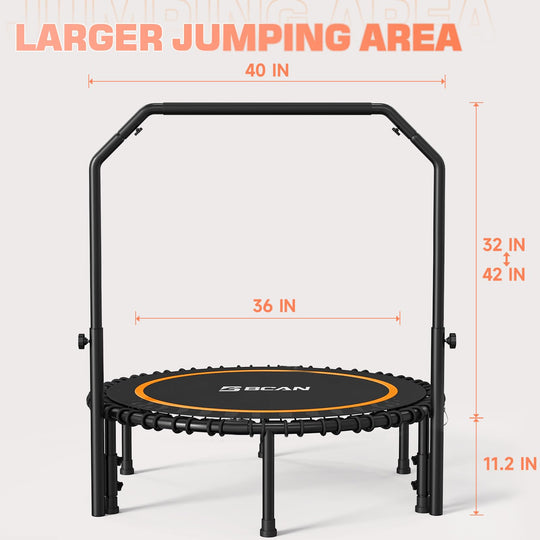 BCAN 40" Fitness Trampoline With Handle - Adjustable Foam, 450 LBS Capacity, Portable &amp; Quiet - Green - Dreamchaser Headquarters