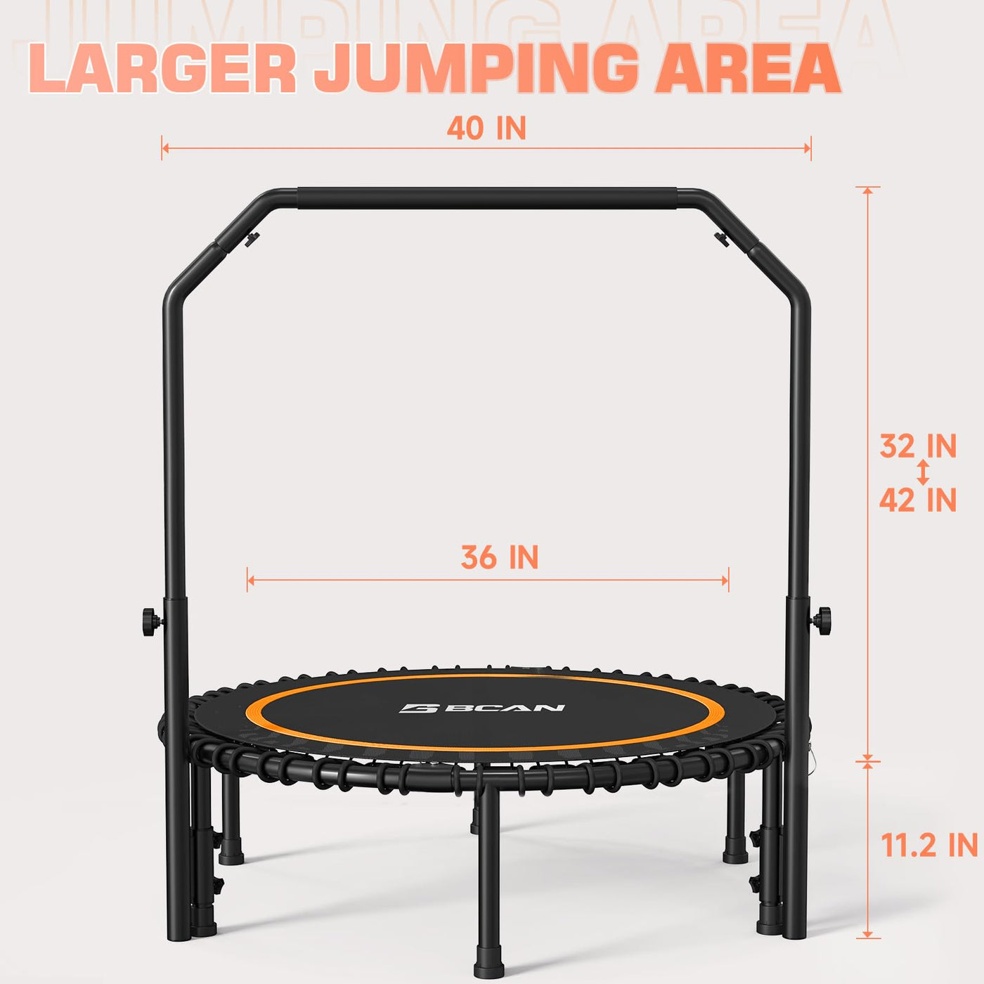 BCAN 40" Fitness Trampoline With Handle - Adjustable Foam, 450 LBS Capacity, Portable & Quiet - Green - Dreamchaser Headquarters