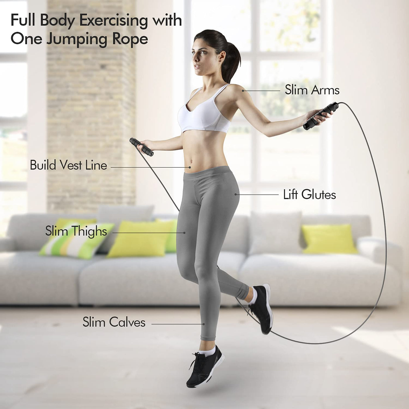 User performing tricks with a tangle-free jump rope, highlighting its tangle-free feature for advanced jumpers.