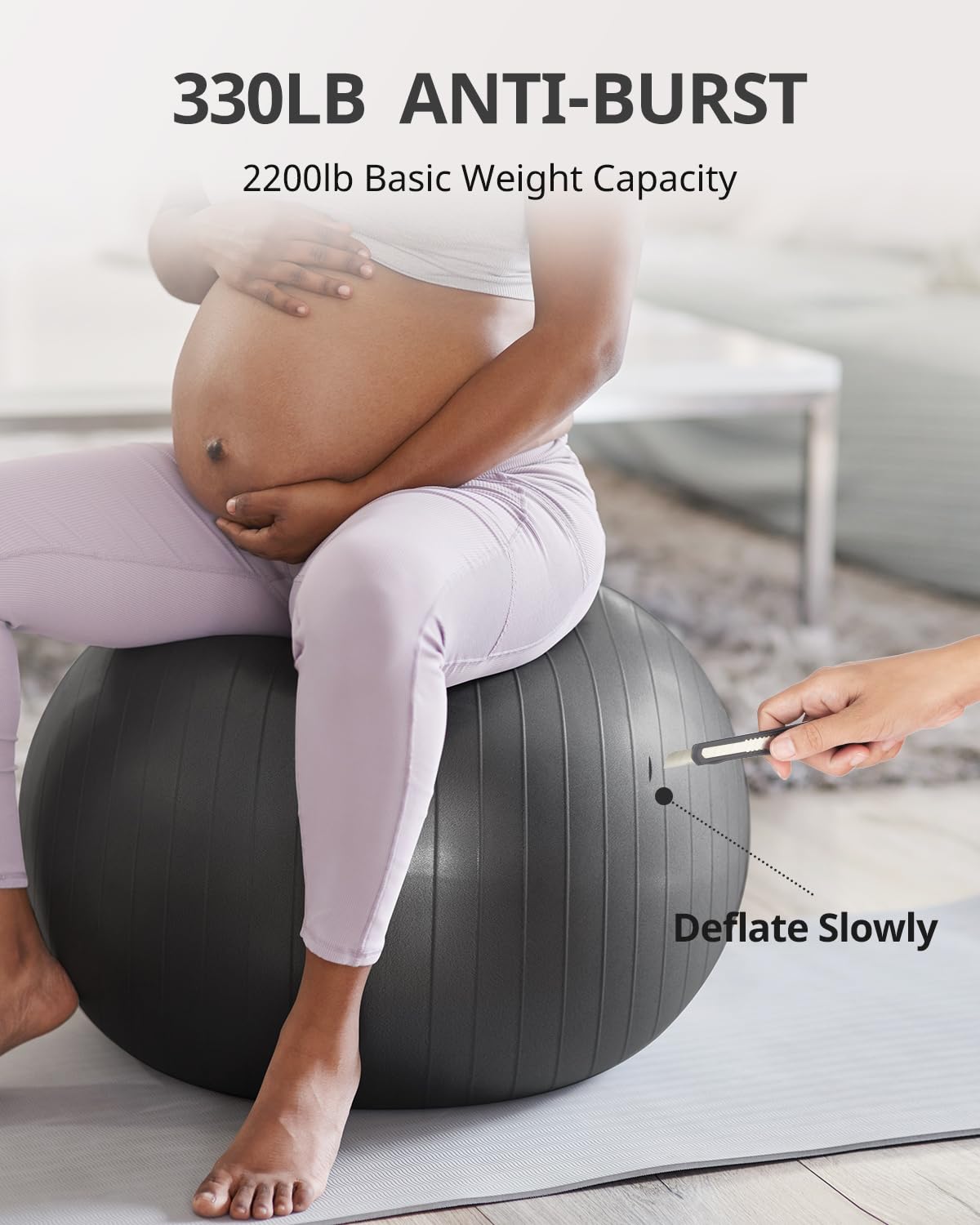 Hand pump included for quick inflation of Trideer Yoga Ball, a reliable exercise ball for therapy and fitness.