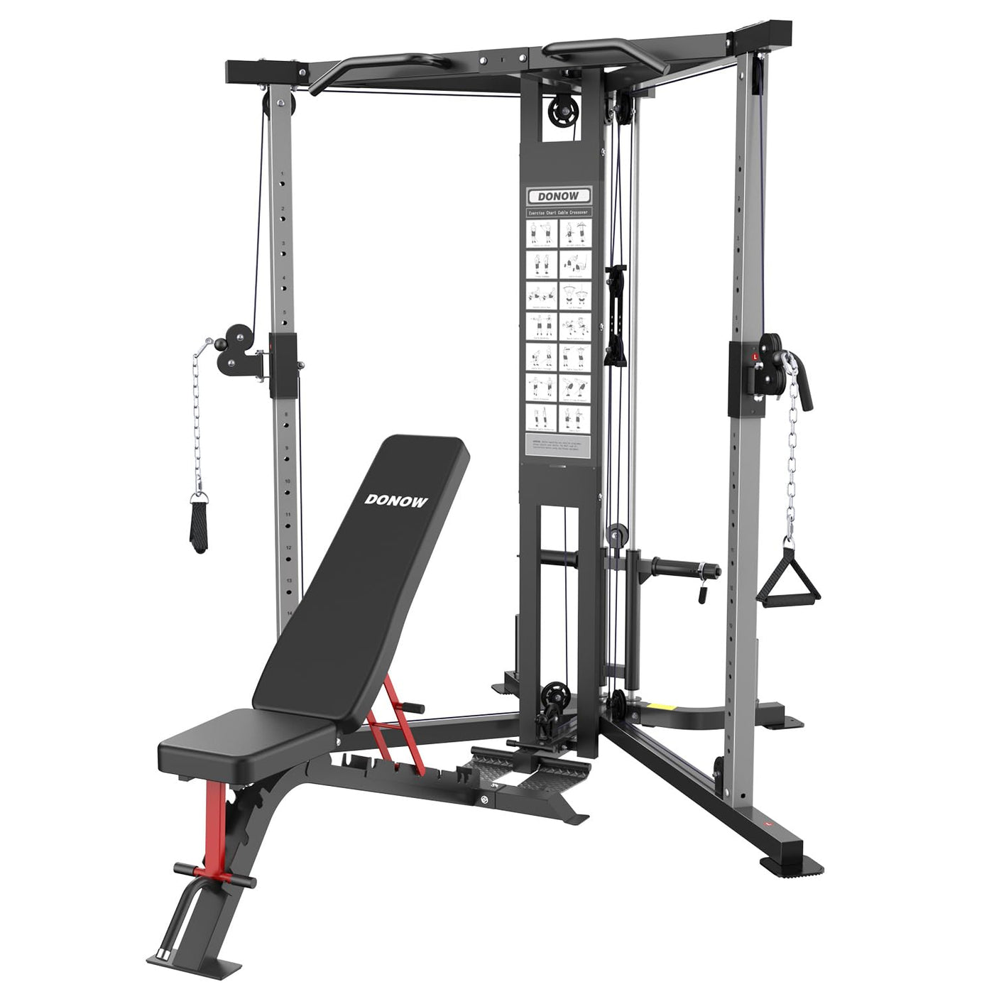 DONOW Cable Crossover Machine, Cable Fly Machine Home Gym System Workout Station with Dual Pulley System Pull-Up Bar Cable Bar and LAT Pull Down System (DN-5011) - Dreamchaser Headquarters