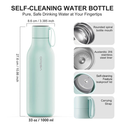 VSITOO 33 oz Smart Self-Cleaning Water Bottle,Stainless Steel Vacuum Flask,BPA-Free, One-Touch Clean,30-Day Battery, Magnetic Charging,Portable Bottle for Travel,Gym or Office,Black - Dreamchaser Headquarters