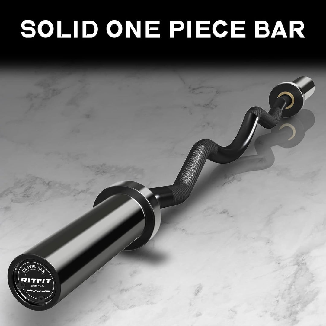 RitFit 2-Inch EZ Curl Bar with Weights for Bicep &amp; Tricep Strength Training | 350LB Olympic Barbell Set | DreamchaserHQ