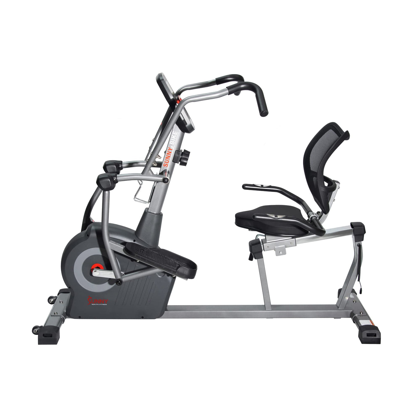 Sunny Health & Fitness Electromagnetic Recumbent Cross Trainer Exercise Elliptical Bike w/Arm Exercisers, Easy Access Seat & Exclusive SunnyFit® App Enhanced Bluetooth Connectivity - SF-RBE4886SMART