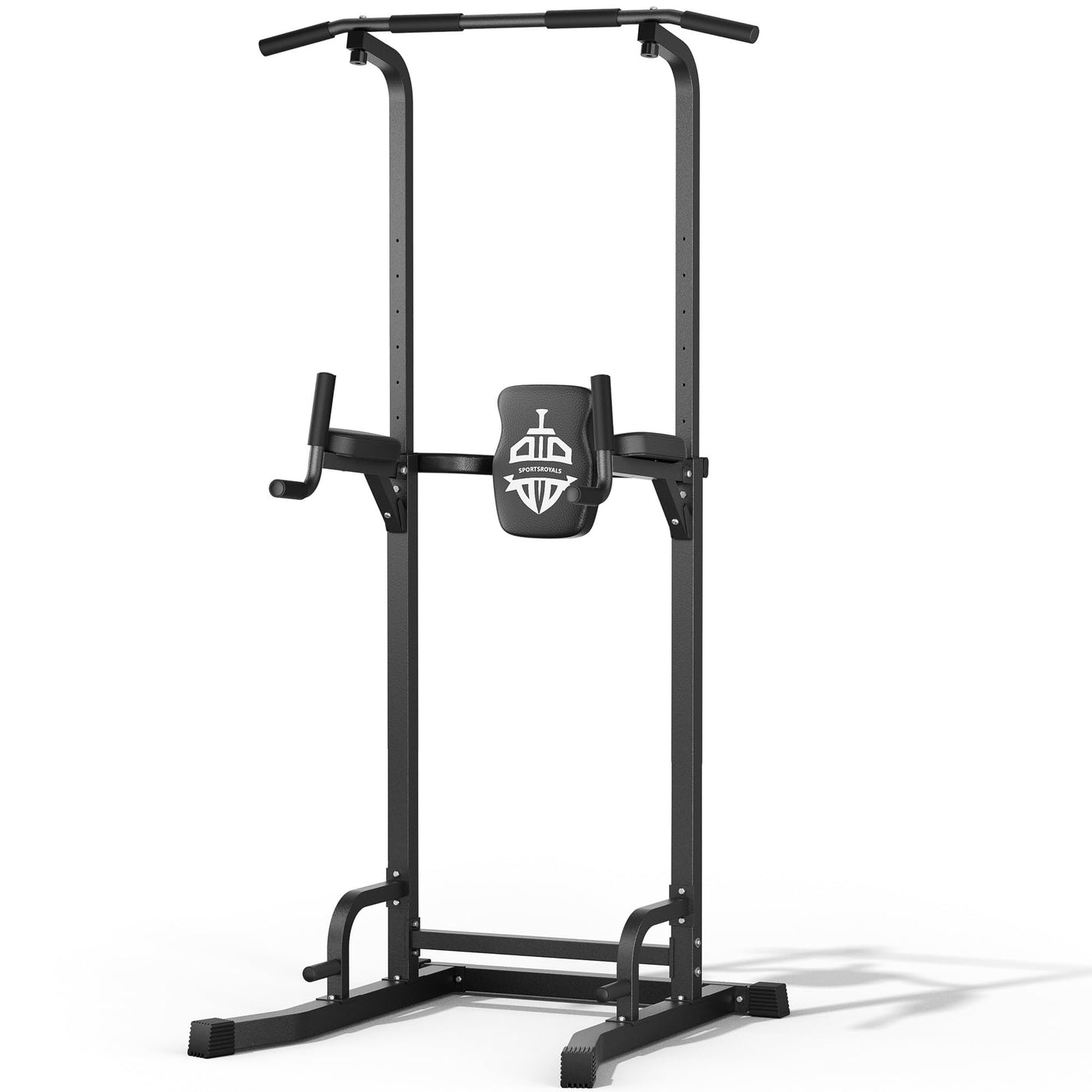 Highlighting the durability of the Sportsroyals Power Tower's pull up bar for home gym extensive usage.