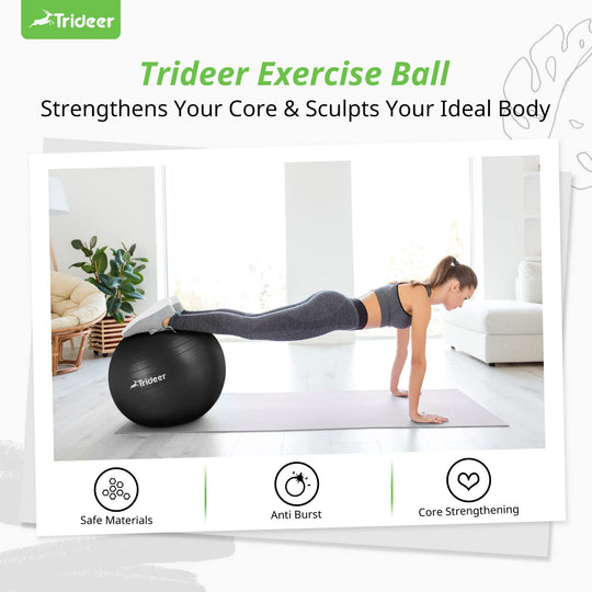 Trideer Yoga Ball displayed with friendly home decor creating a warm atmosphere for therapy and exercise.