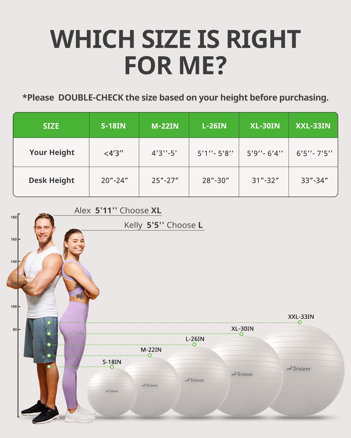 Trideer Exercise Ball for Therapy, Pregnancy & Fitness - Non-Slip, Safe Design, Quick Pump Included, 5 Sizes - Dreamchaser Headquarters