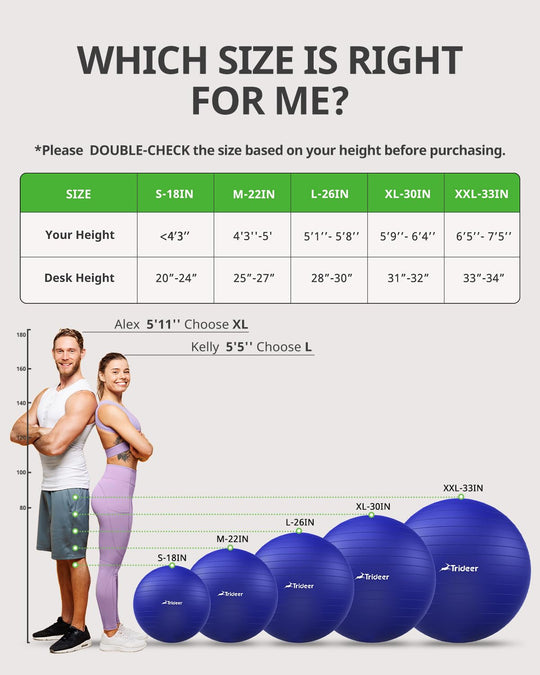 Trideer Exercise Ball for Therapy, Pregnancy &amp; Fitness - Non-Slip, Safe Design, Quick Pump Included, 5 Sizes - Dreamchaser Headquarters