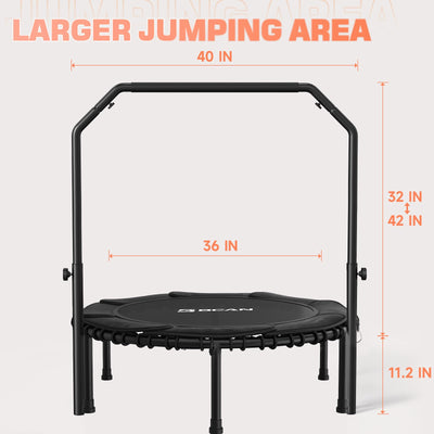 BCAN Adult Mini Trampoline equipped with stable foam handle, providing safety while exercising.