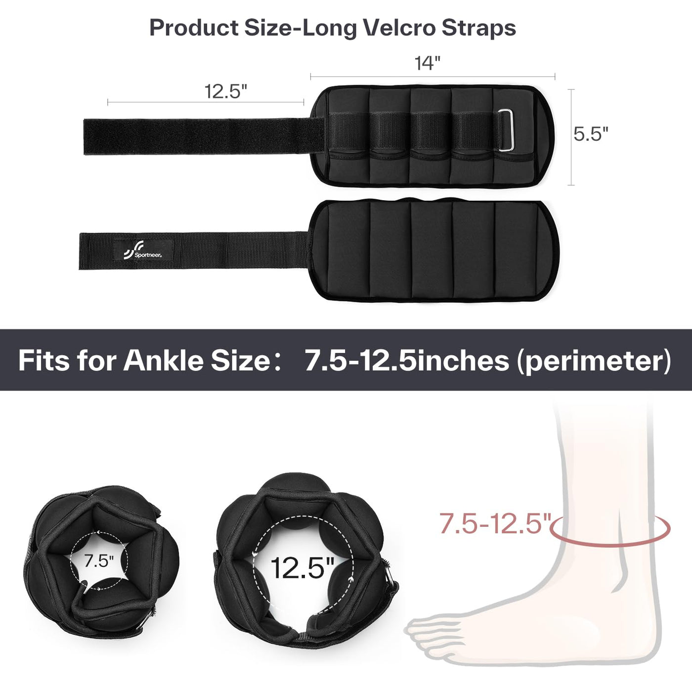 Sportneer Adjustable Weighted Ankle Weights Set 1 Pair 2 4 6 8 10 Lbs Leg Weight Straps for Women Men for Gym,Fitness, Workout,Walking, Jogging,1-5 lbs for Each Ankle, 1 Pair 2-10 lbs (Black) - Dreamchaser Headquarters