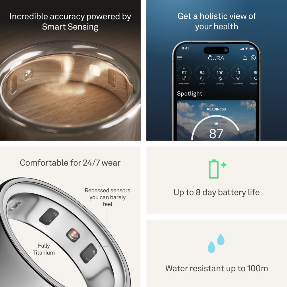 Oura Ring 4 - Silver - Size 10 - Smart Ring - Size First with Oura Ring 4 Sizing Kit - Sleep Tracking Wearable - Heart Rate - Fitness Tracker - Dreamchaser Headquarters