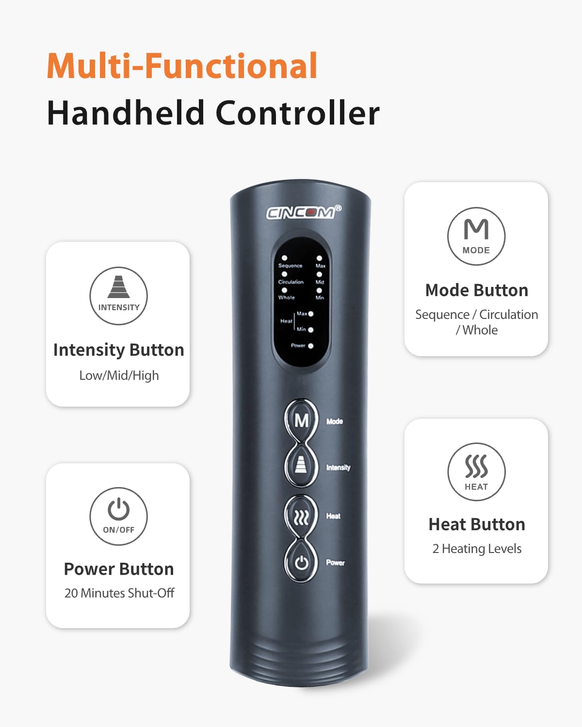 CINCOM leg massager with heat, equipped with customizable warmth settings and automatic shutoff for safety.