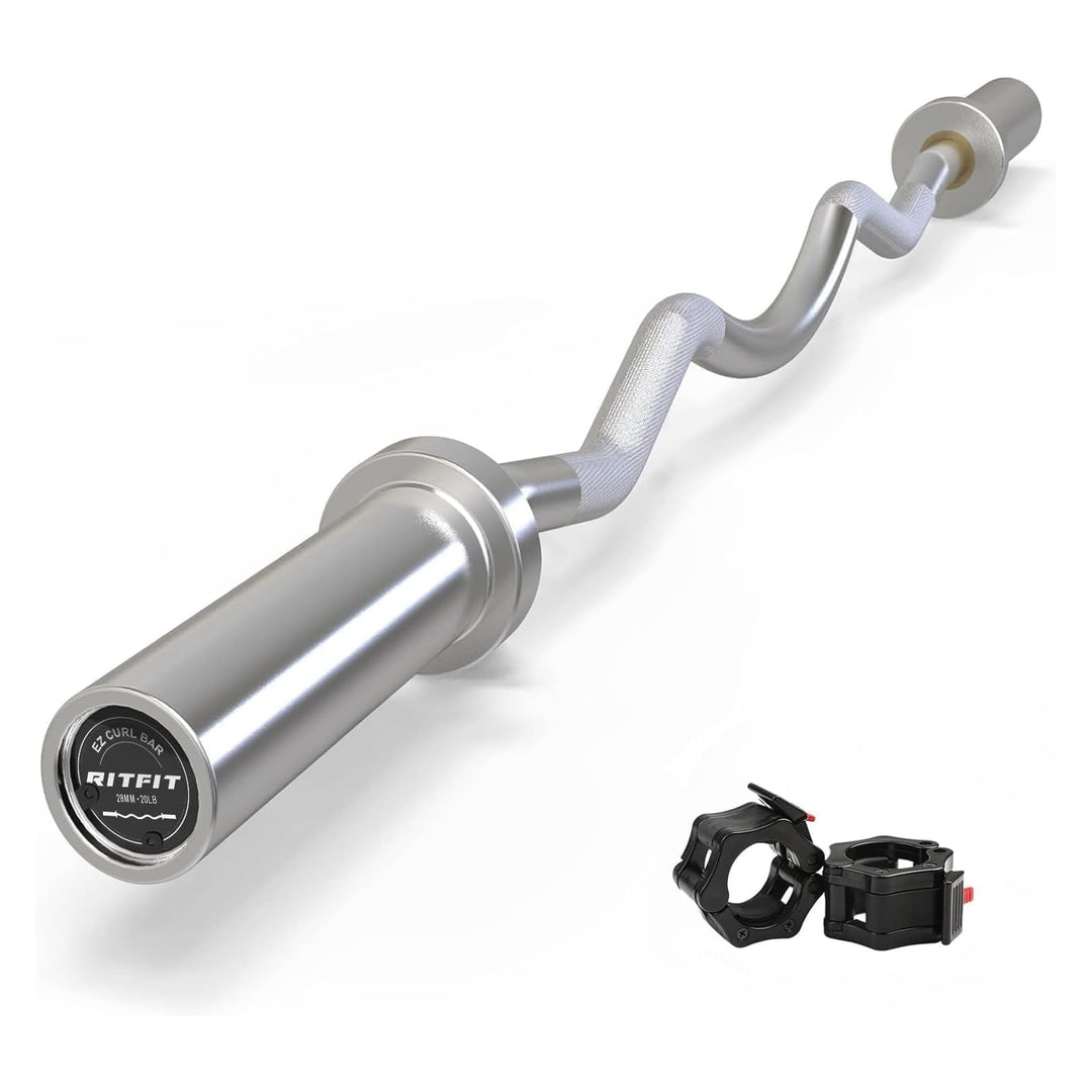 RitFit 2-Inch EZ Curl Bar with Weights for Bicep &amp; Tricep Strength Training | 350LB Olympic Barbell Set | DreamchaserHQ