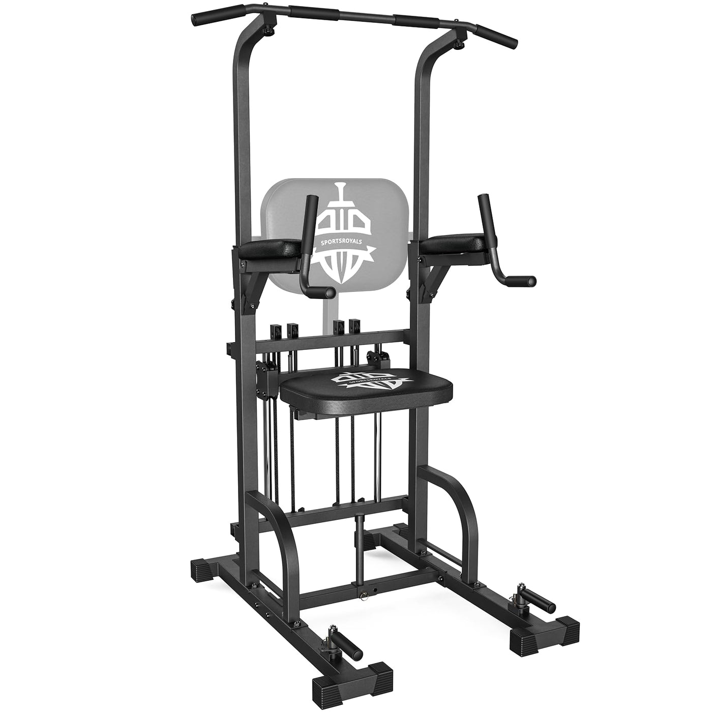 Sportsroyals Power Tower's features including the pull up bar for home gym enhancement.