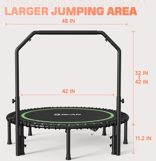 BCAN 40" Fitness Trampoline With Handle - Adjustable Foam, 450 LBS Capacity, Portable &amp; Quiet - Green - Dreamchaser Headquarters