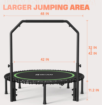 BCAN 40" Fitness Trampoline With Handle - Adjustable Foam, 450 LBS Capacity, Portable & Quiet - Green - Dreamchaser Headquarters