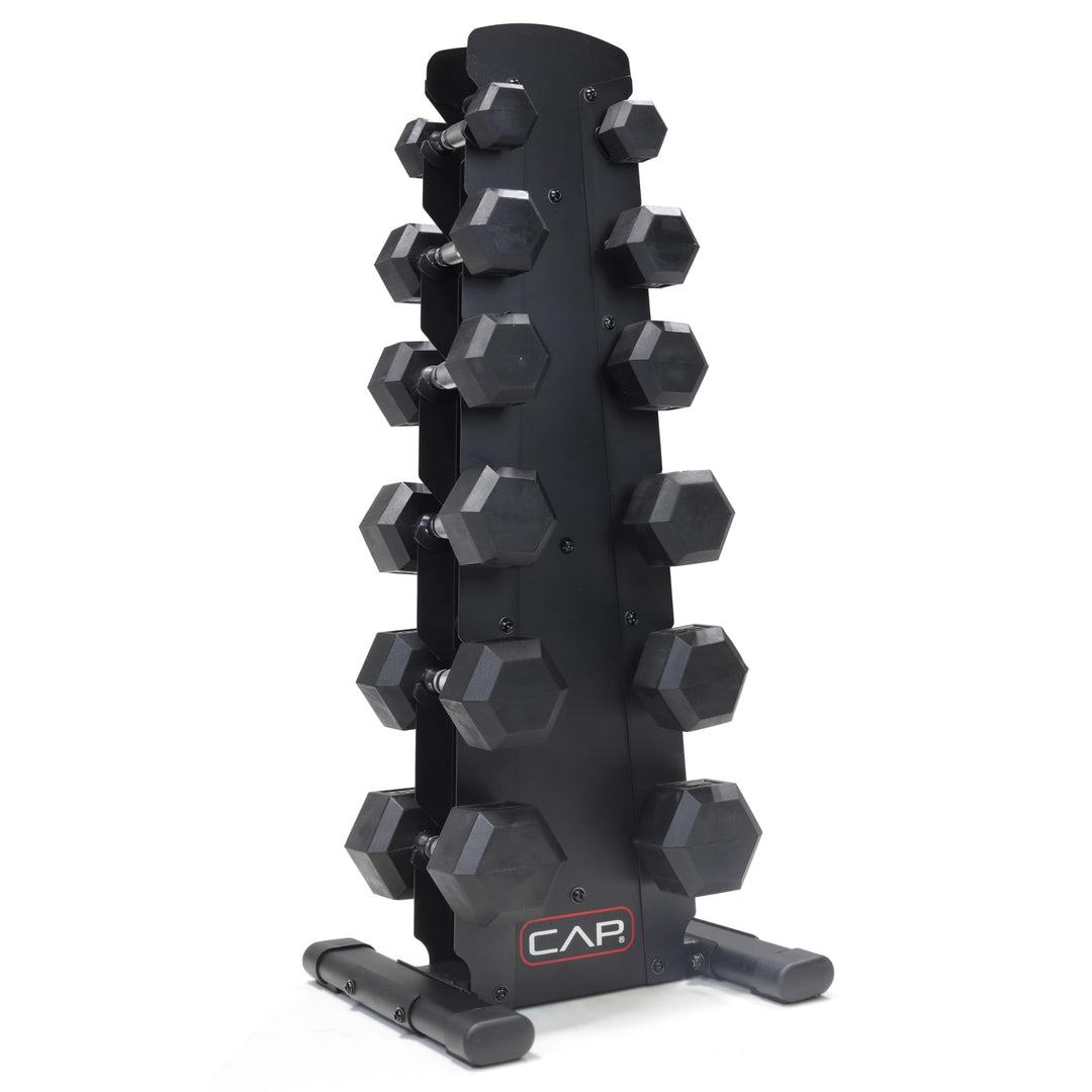CAP Barbell 150 LB Hex Dumbbells with Rack - Space-Saving Design, Durable Rubber Coating, Versatile for Home Gym - Dreamchaser Headquarters