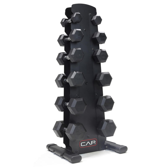 CAP Barbell 150 LB Hex Dumbbells with Rack - Space-Saving Design, Durable Rubber Coating, Versatile for Home Gym - Dreamchaser Headquarters
