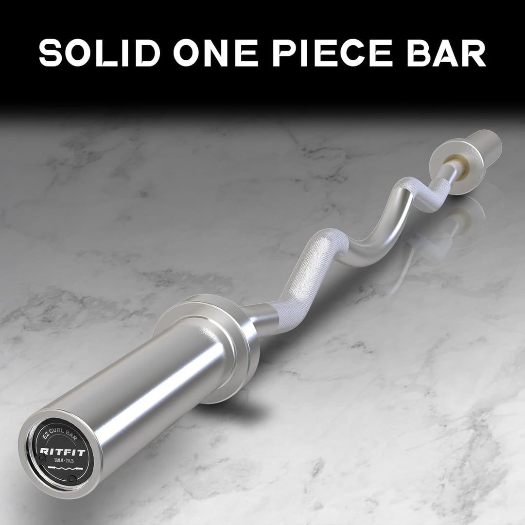 RitFit 2-Inch EZ Curl Bar with Weights for Bicep &amp; Tricep Strength Training | 350LB Olympic Barbell Set | DreamchaserHQ