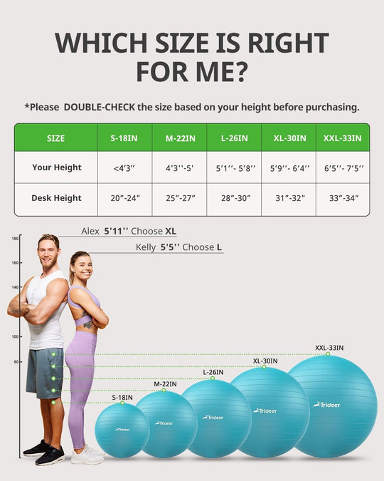 Trideer Exercise Ball for Therapy, Pregnancy &amp; Fitness - Non-Slip, Safe Design, Quick Pump Included, 5 Sizes - Dreamchaser Headquarters
