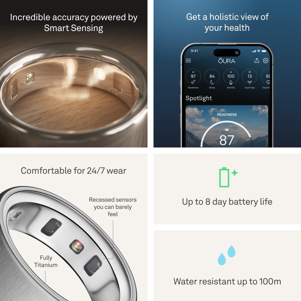 Oura Ring 4 - Silver - Size 10 - Smart Ring - Size First with Oura Ring 4 Sizing Kit - Sleep Tracking Wearable - Heart Rate - Fitness Tracker - Dreamchaser Headquarters