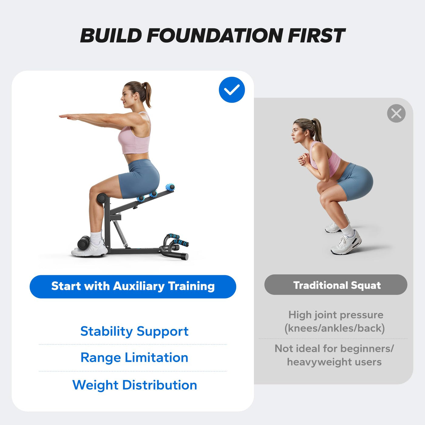 MERACH Deep Squat Machine for Women, Adjustable Glutes Trainer Machine, Core & Leg Exercise, Push Up Workout Equipment at Home Gym(Blue) - Dreamchaser Headquarters