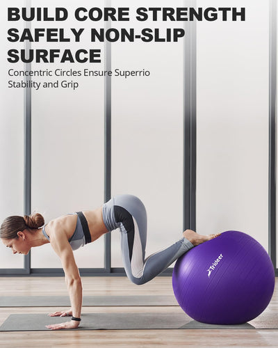 Trideer Yoga Ball depicted in light workout scenarios, underscoring its function as an exercise ball for therapy.