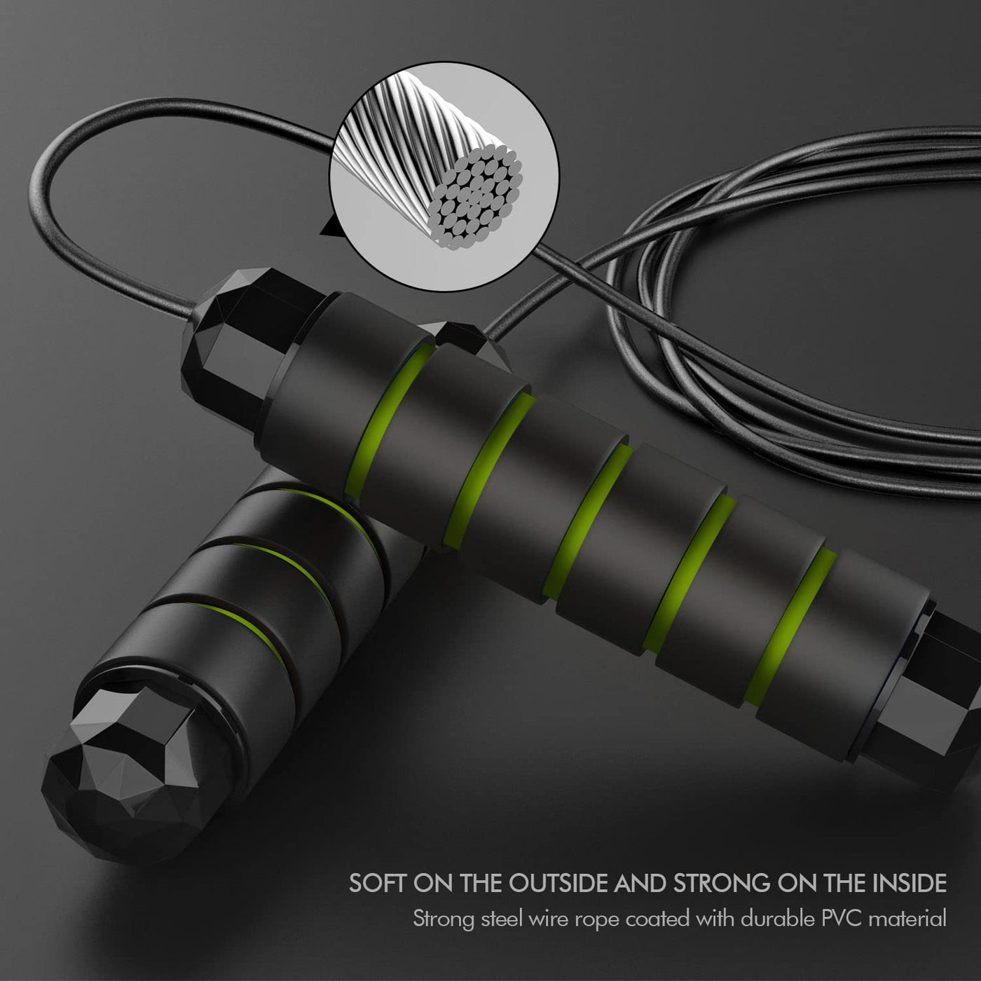 User enjoying a lively workout with a tangle-free jump rope, showcasing fitness versatility for everyone.