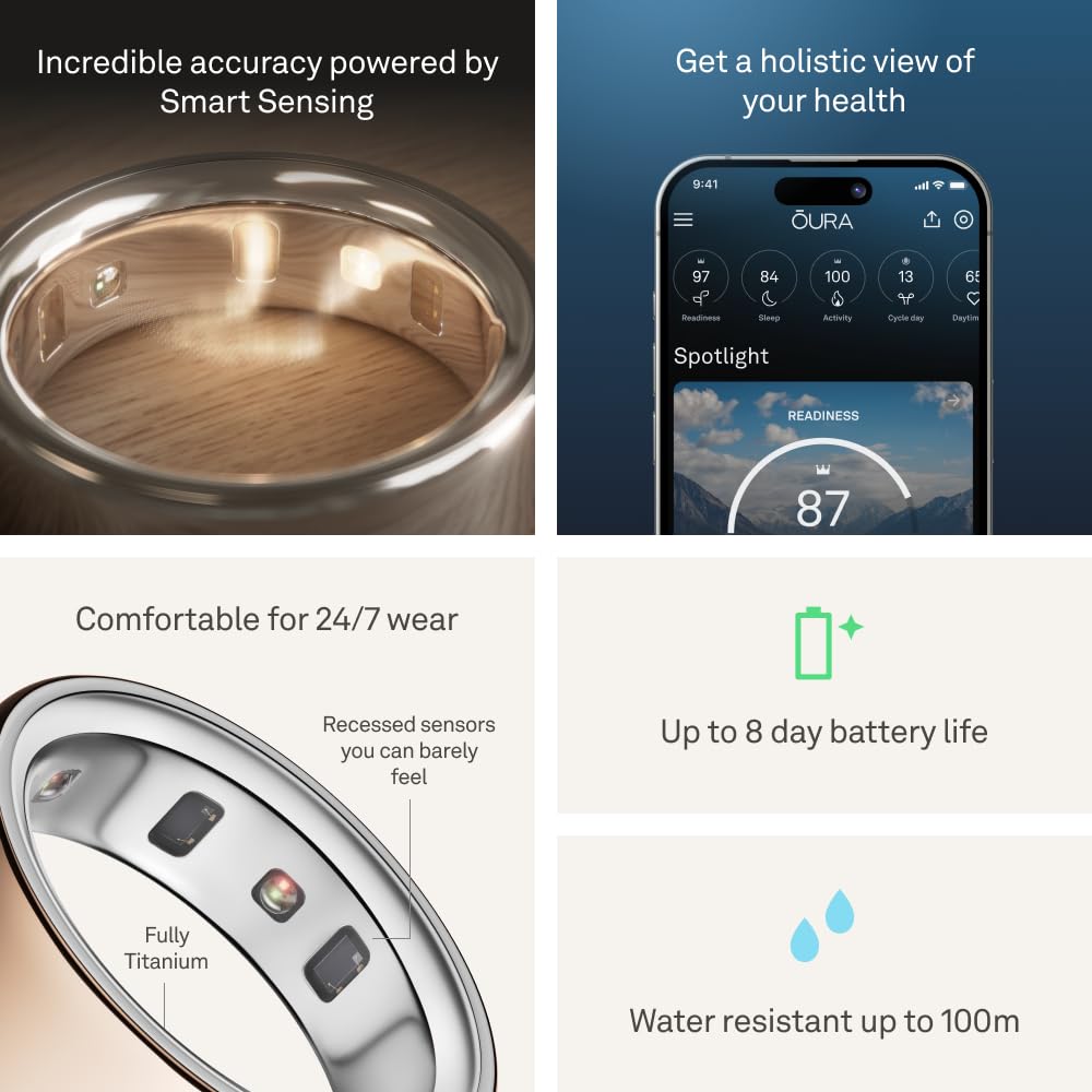 Oura Ring 4 - Silver - Size 10 - Smart Ring - Size First with Oura Ring 4 Sizing Kit - Sleep Tracking Wearable - Heart Rate - Fitness Tracker - Dreamchaser Headquarters