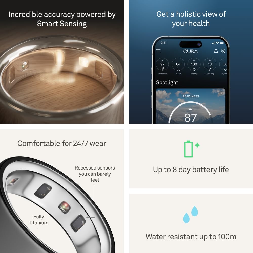 Oura Ring 4 - Silver - Size 10 - Smart Ring - Size First with Oura Ring 4 Sizing Kit - Sleep Tracking Wearable - Heart Rate - Fitness Tracker - Dreamchaser Headquarters