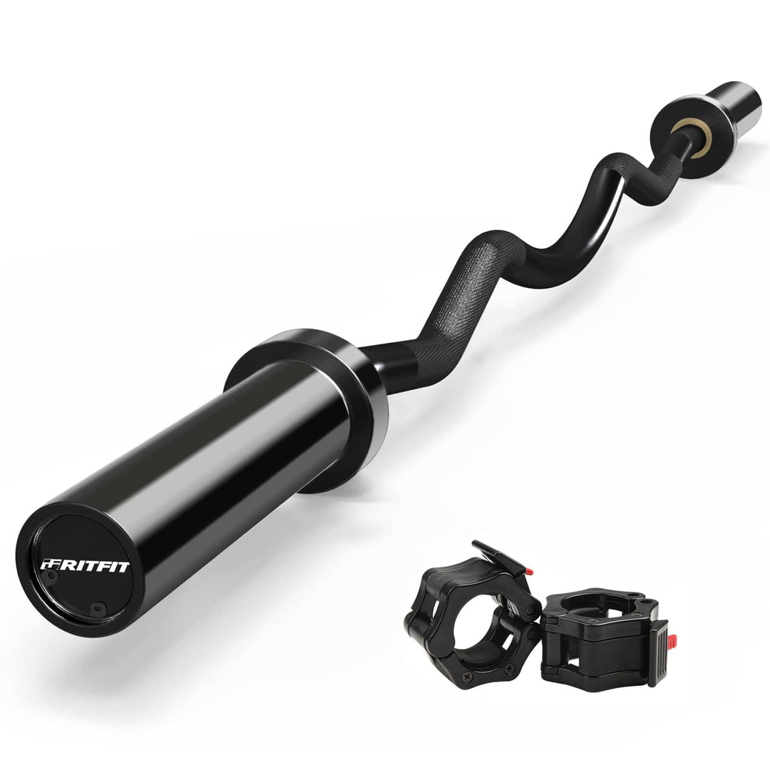 RitFit 2-Inch EZ Curl Bar with Weights for Bicep &amp; Tricep Strength Training | 350LB Olympic Barbell Set | DreamchaserHQ