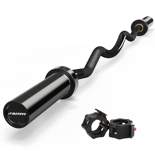 RitFit 2-Inch EZ Curl Bar with Weights for Bicep &amp; Tricep Strength Training | 350LB Olympic Barbell Set | DreamchaserHQ