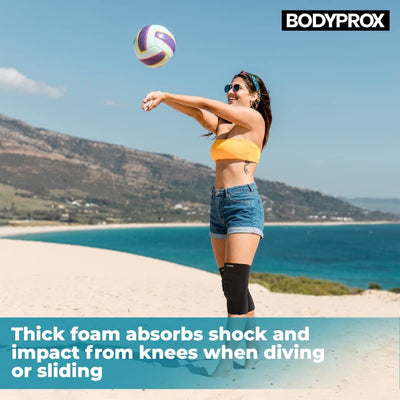 Displaying Bodyprox Protective Knee Pads worn, illustrating their great grip and comfort during physical activities.